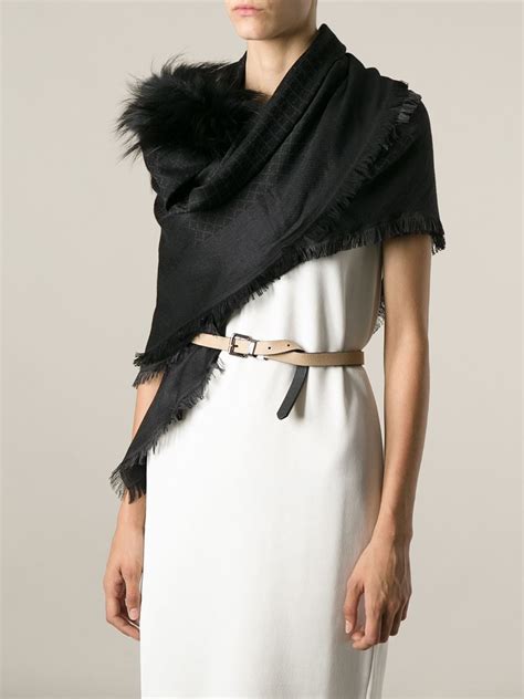 black gucci scarf|gucci scarf with fur trim.